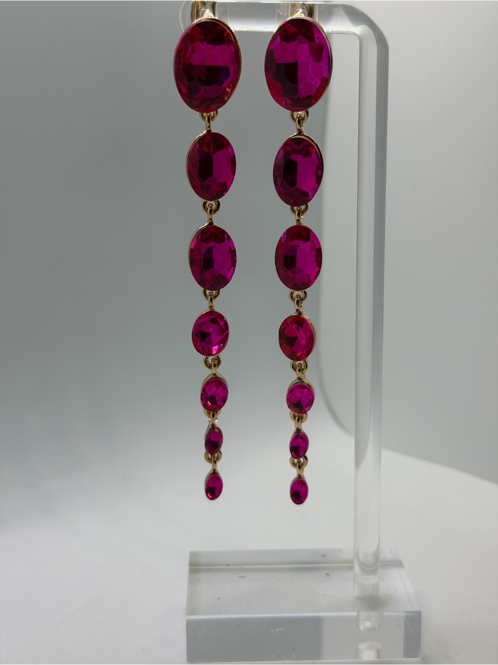 Women’s Drop Earrings with Fuchsia Crystal Chain